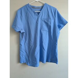 Fabletics Scrub Top Blue V Neck Short Sleeve Chest Pocket XL